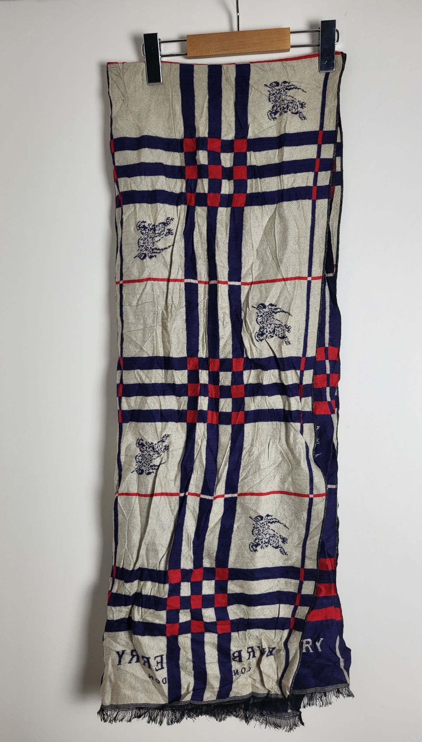 Burberry - Schal / Tuch - Dunkelblau Tartan - Wolle / Kaschmir - 180 x 65