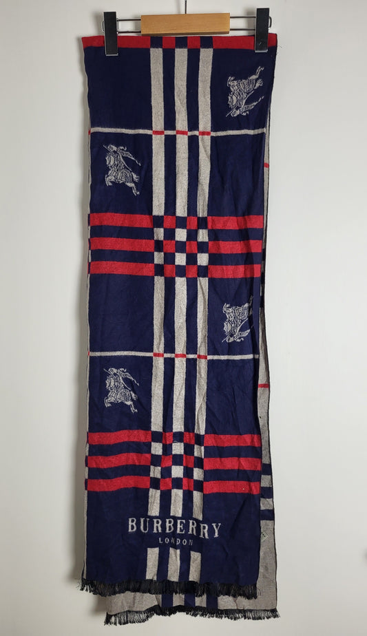Burberry London - Schal / Tuch - Dunkelblau Tartan - Kaschmir / Seide - 185 x 60