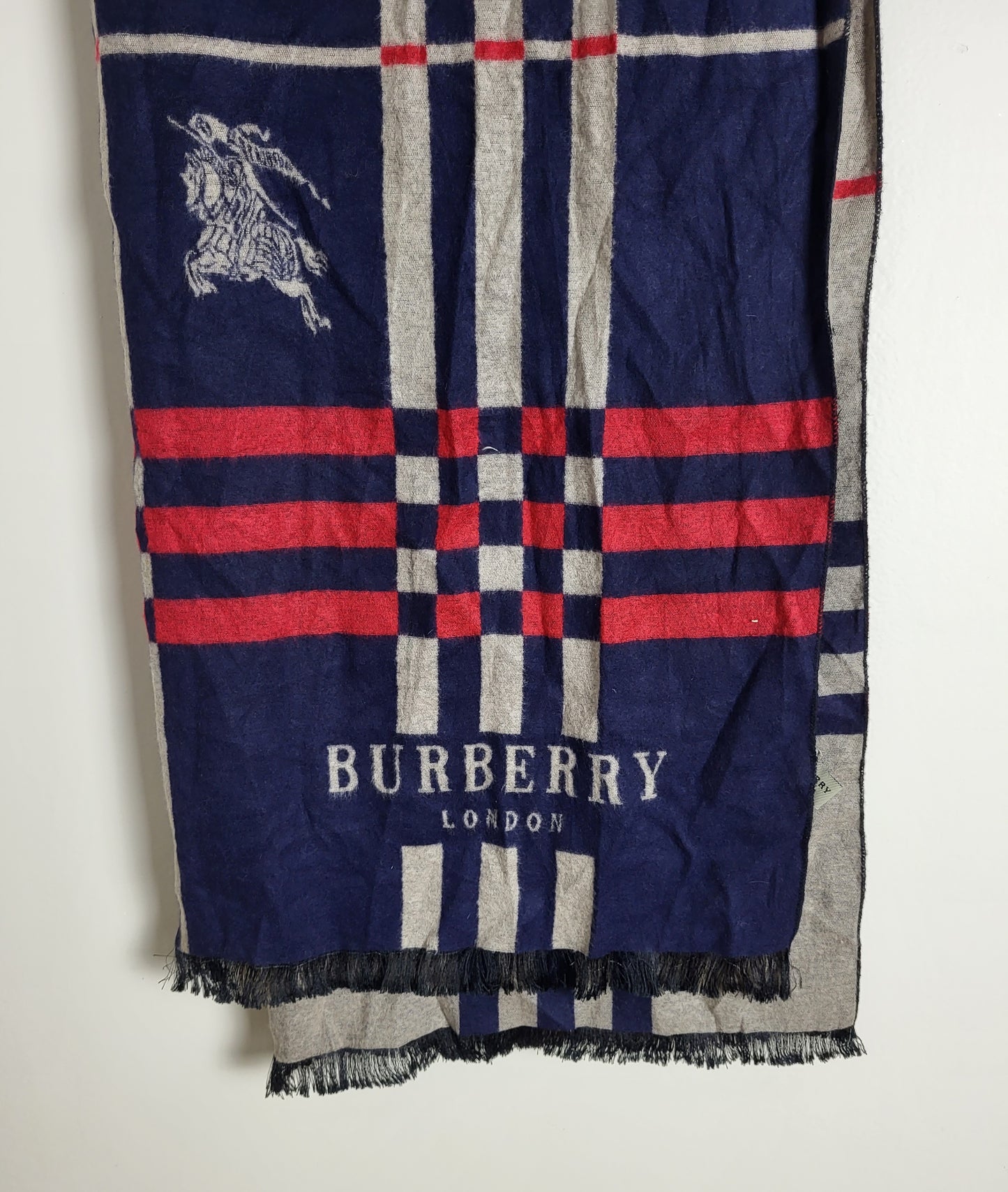 Burberry London - Schal / Tuch - Dunkelblau Tartan - Kaschmir / Seide - 185 x 60