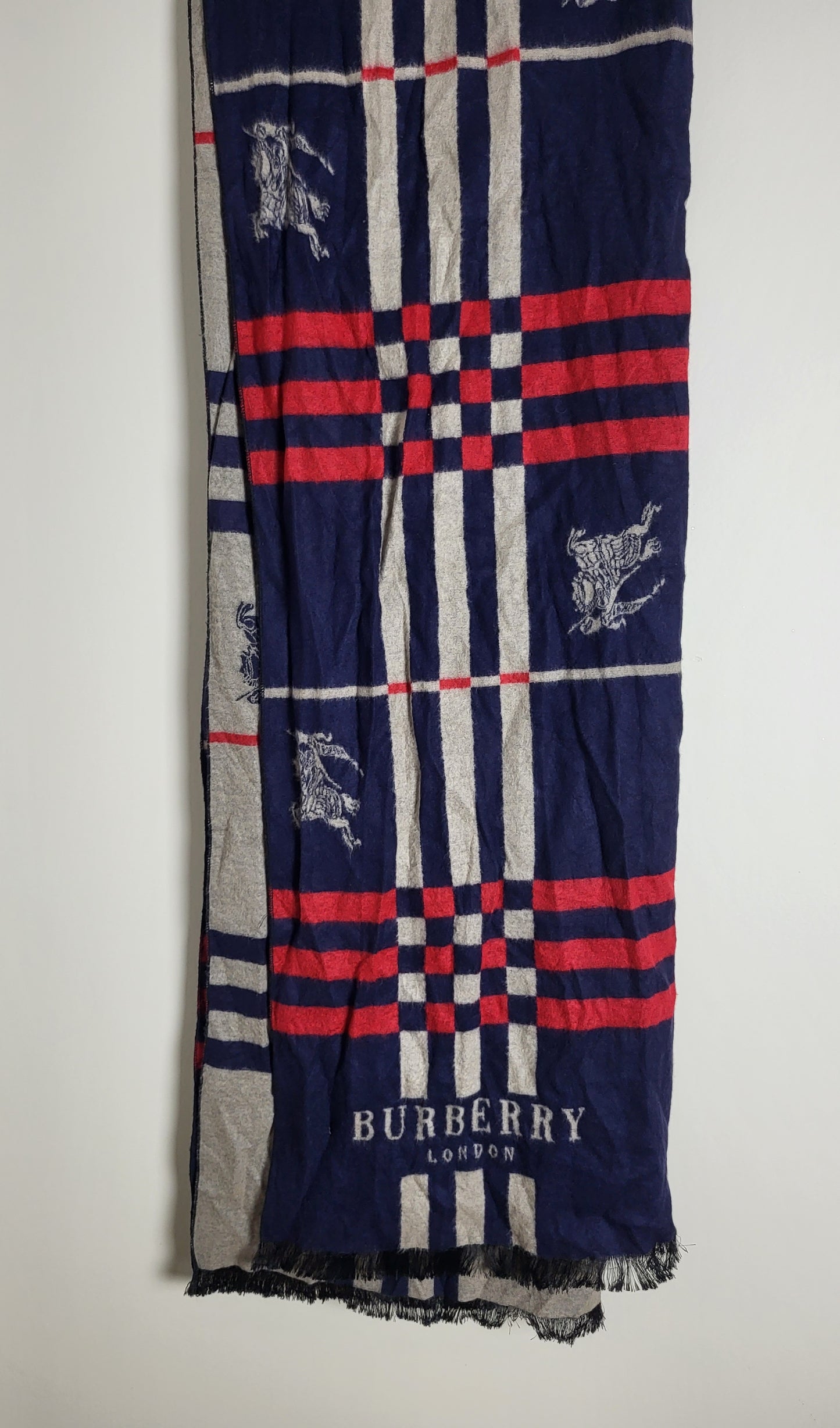 Burberry London - Schal / Tuch - Dunkelblau Tartan - Kaschmir / Seide - 185 x 60