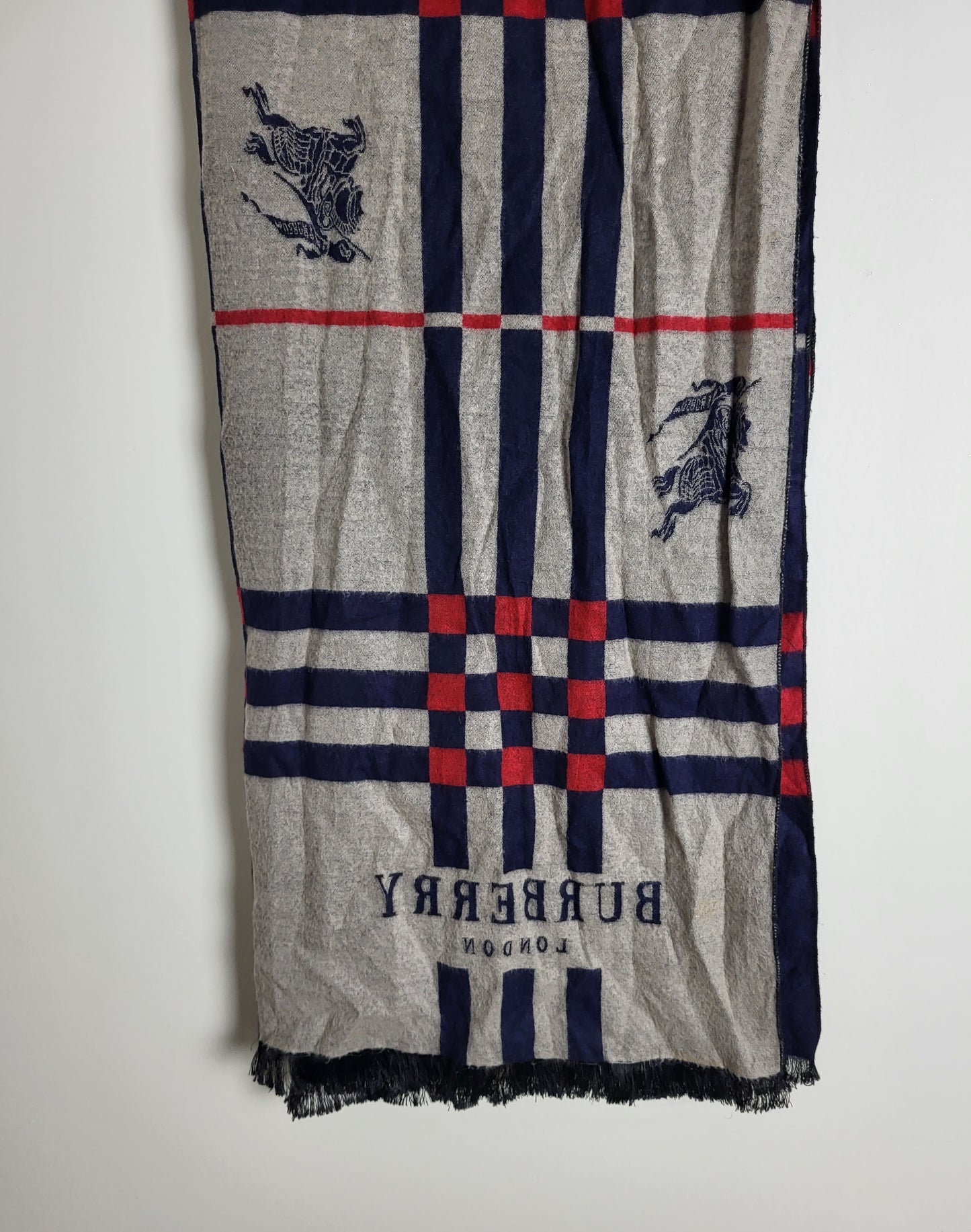 Burberry London - Schal / Tuch - Dunkelblau Tartan - Kaschmir / Seide - 185 x 60