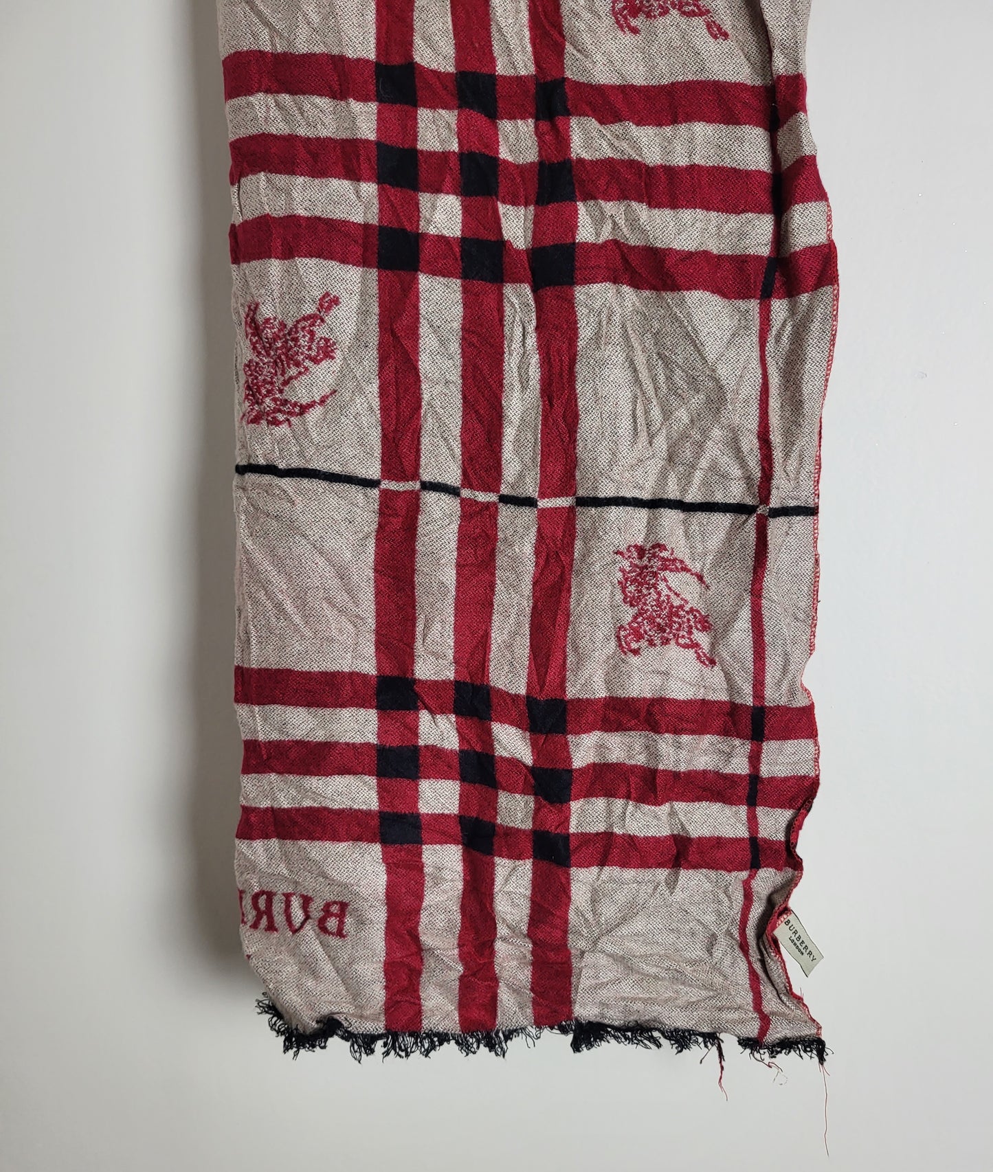 Burberry London - Schal / Tuch - Rot Tartan - Kaschmir / Seide - 160 x 60