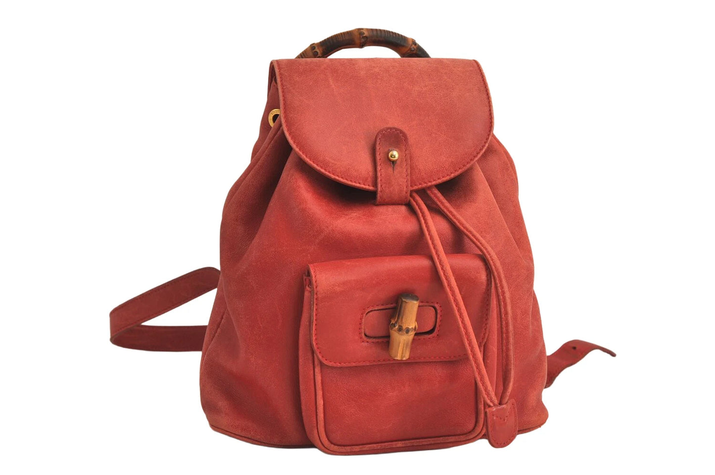 Original/Auth Gucci - Mini-Rucksack - Klassisch - Wildleder / Bambus - Rot