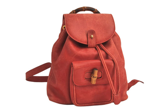 Original/Auth Gucci - Mini-Rucksack - Klassisch - Wildleder / Bambus - Rot