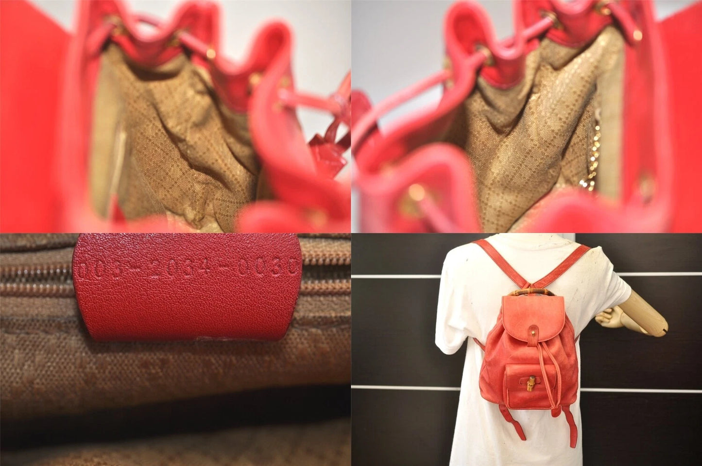 Original/Auth Gucci - Mini-Rucksack - Klassisch - Wildleder / Bambus - Rot