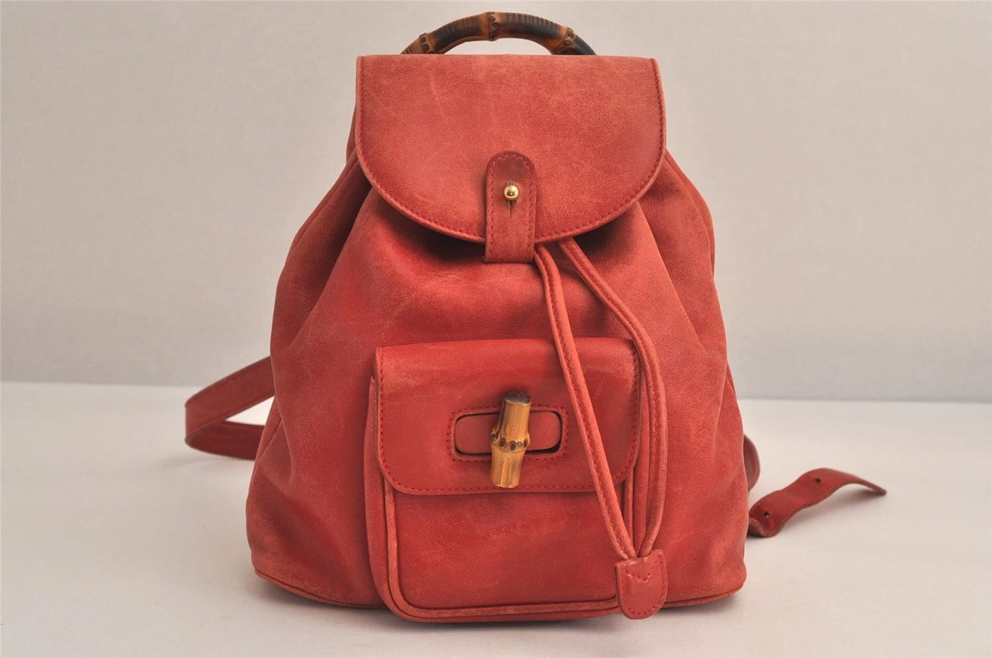 Original/Auth Gucci - Mini-Rucksack - Klassisch - Wildleder / Bambus - Rot