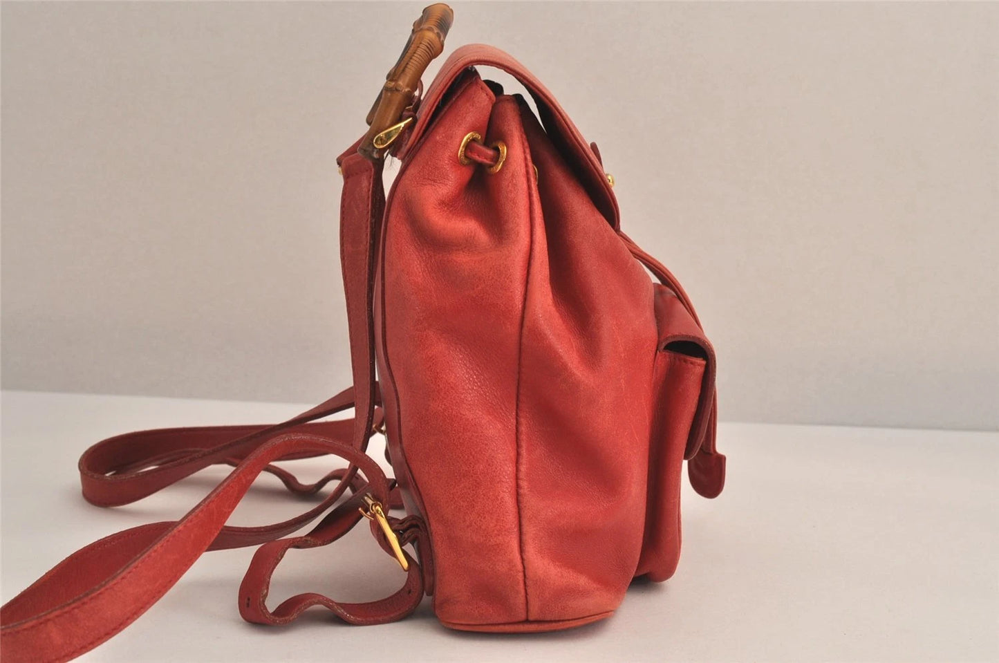Original/Auth Gucci - Mini-Rucksack - Klassisch - Wildleder / Bambus - Rot