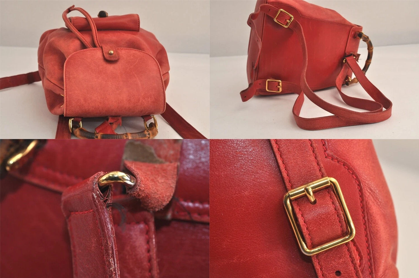 Original/Auth Gucci - Mini-Rucksack - Klassisch - Wildleder / Bambus - Rot