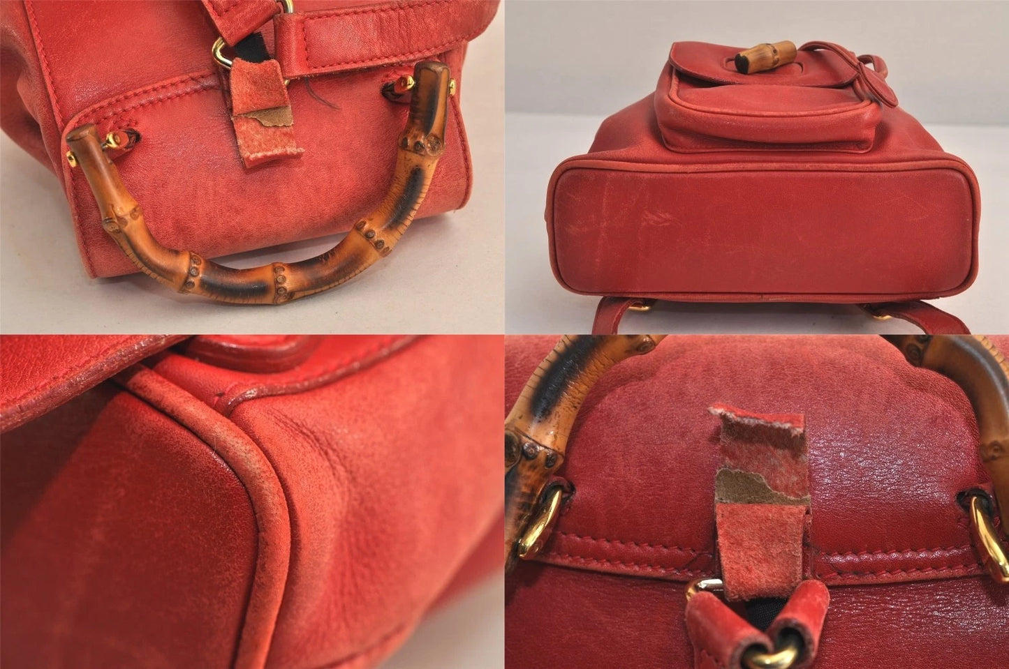 Original/Auth Gucci - Mini-Rucksack - Klassisch - Wildleder / Bambus - Rot