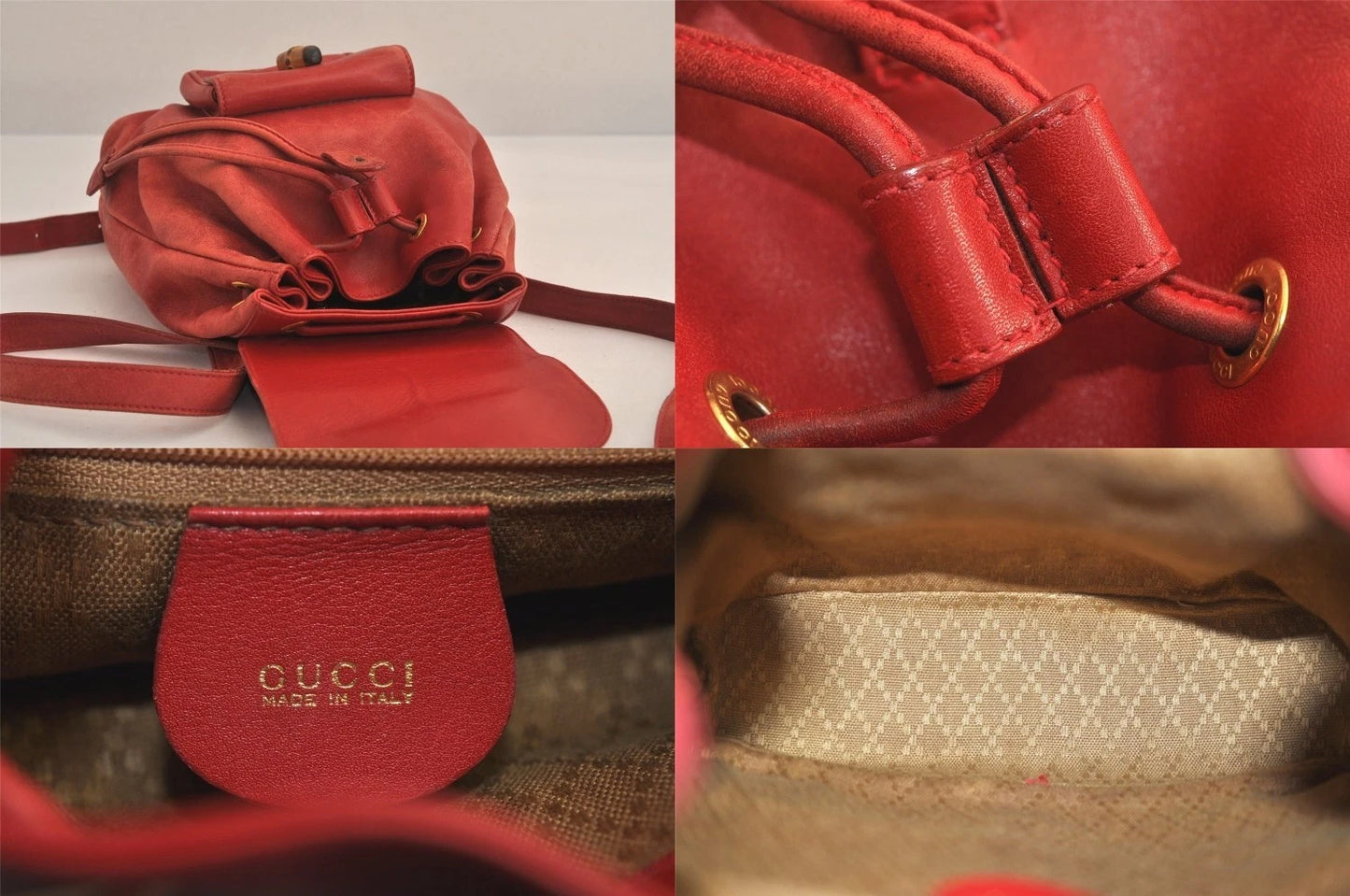 Original/Auth Gucci - Mini-Rucksack - Klassisch - Wildleder / Bambus - Rot