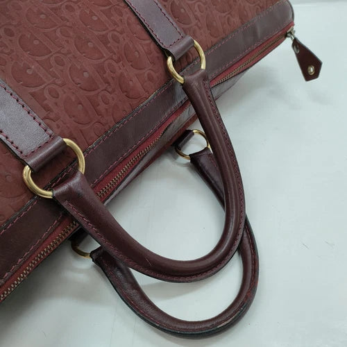 Original/Auth Christian Dior - Boston Tasche - Dior Muster - Wildleder - Bordeaux