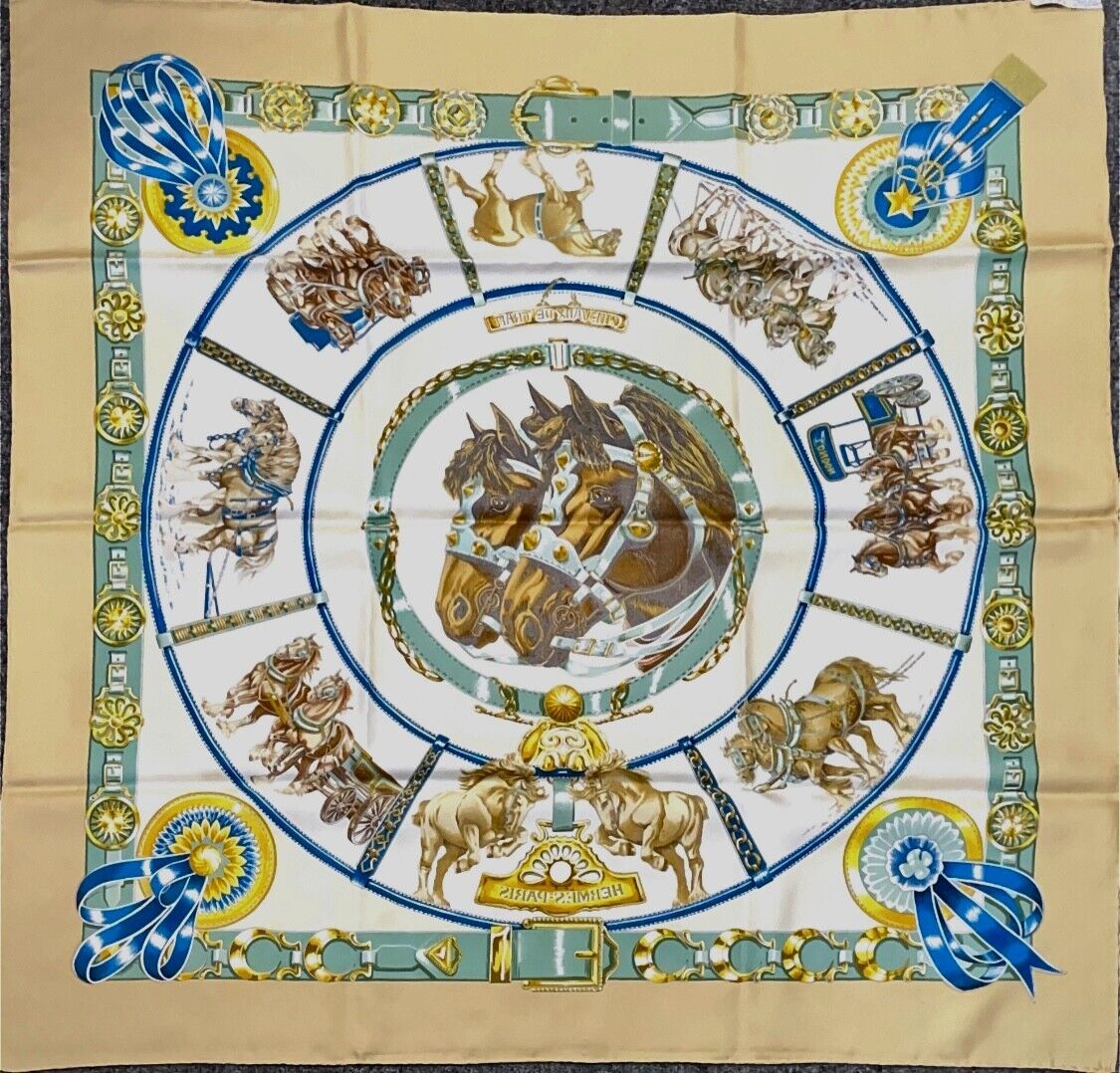 Original/Auth Hermès - Vintage Seidentuch KARE - 90 x 90 - CHEVAUX DE TRAIT