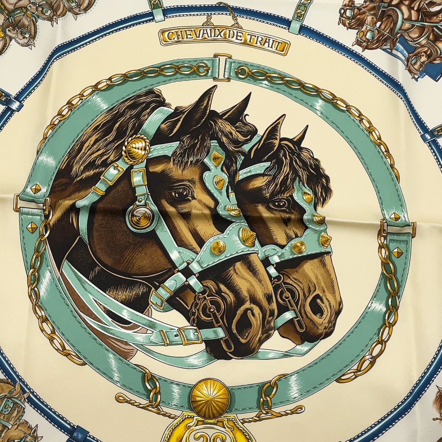 Original/Auth Hermès - Vintage Seidentuch KARE - 90 x 90 - CHEVAUX DE TRAIT