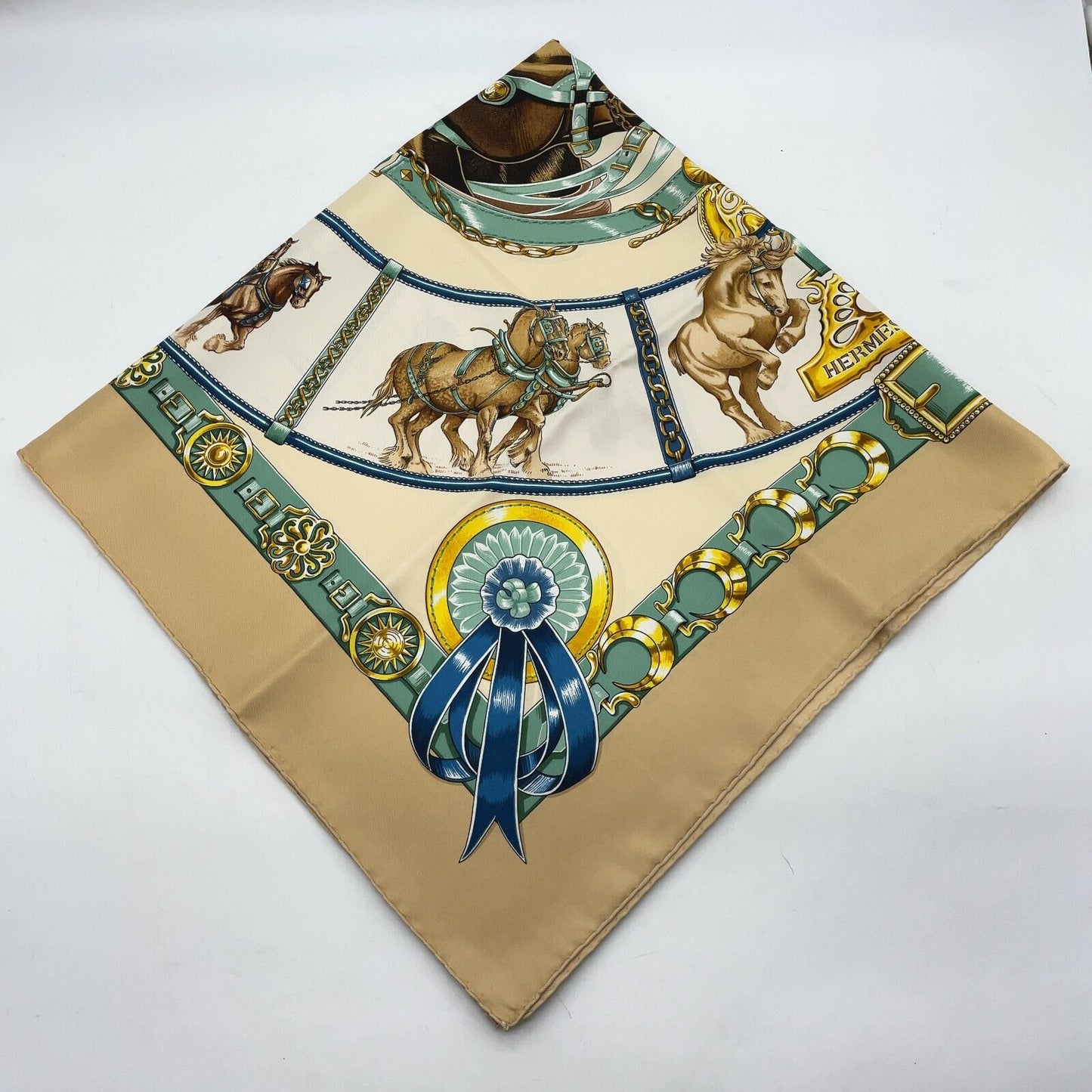 Original/Auth Hermès - Vintage Seidentuch KARE - 90 x 90 - CHEVAUX DE TRAIT