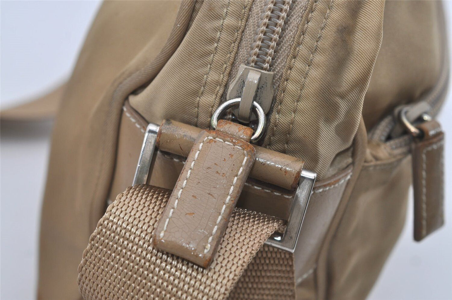 Original/Auth Prada - Tessuto Umhängetasche - Nylon / Leder - Beige