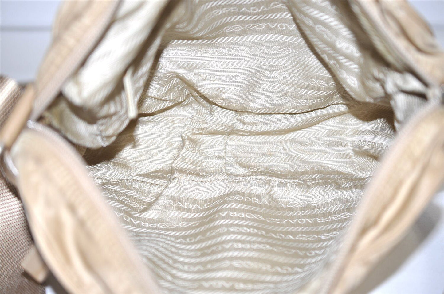 Original/Auth Prada - Tessuto Umhängetasche - Nylon / Leder - Beige