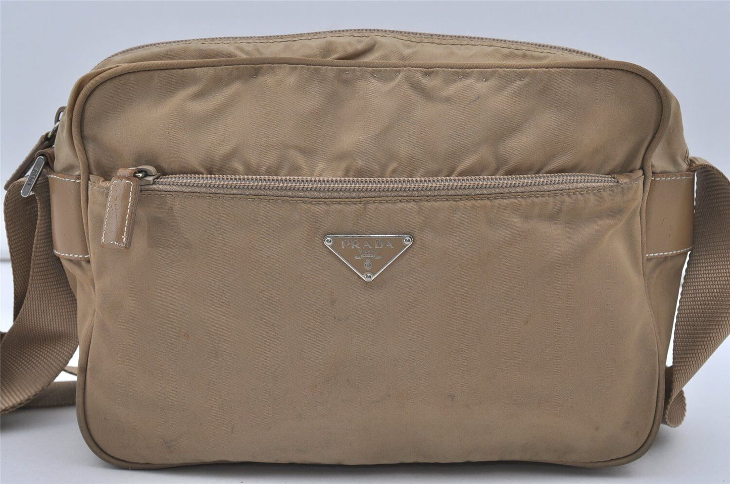 Original/Auth Prada - Tessuto Umhängetasche - Nylon / Leder - Beige