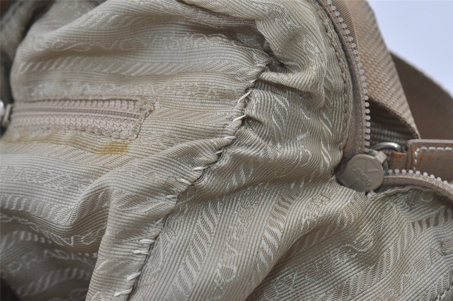 Original/Auth Prada - Tessuto Umhängetasche - Nylon / Leder - Beige