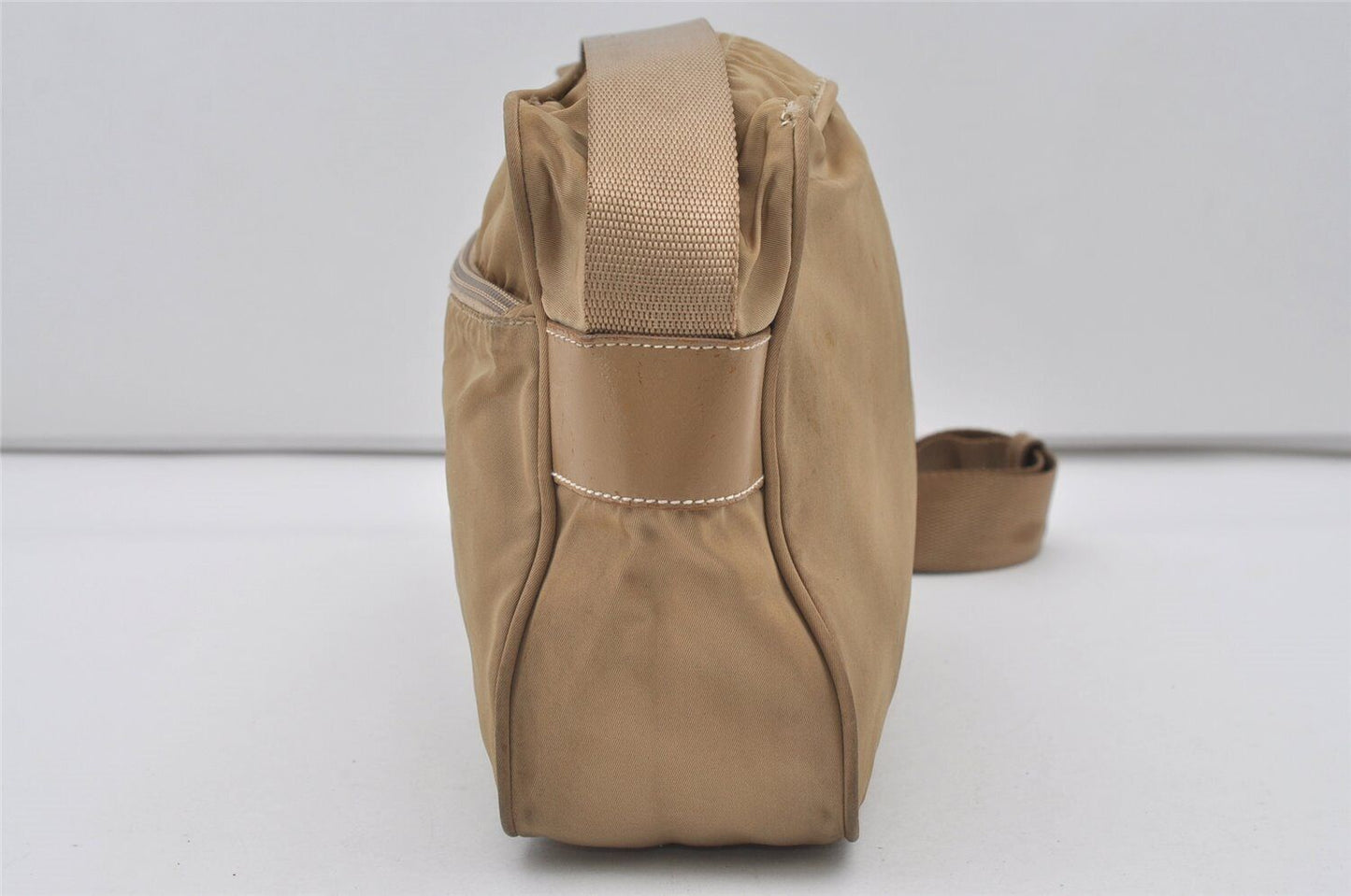 Original/Auth Prada - Tessuto Umhängetasche - Nylon / Leder - Beige