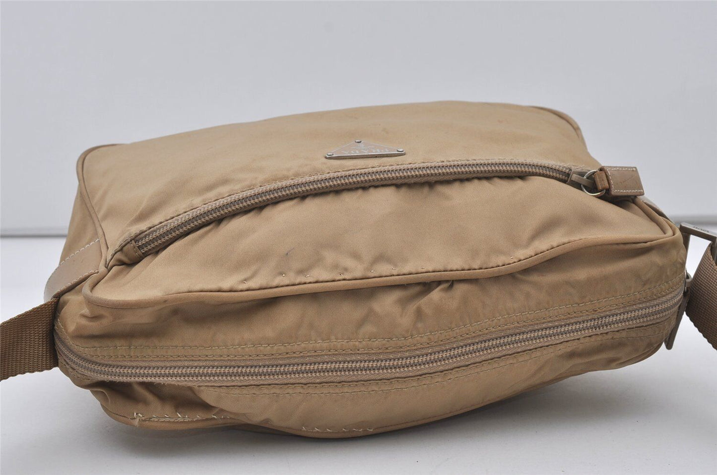 Original/Auth Prada - Tessuto Umhängetasche - Nylon / Leder - Beige