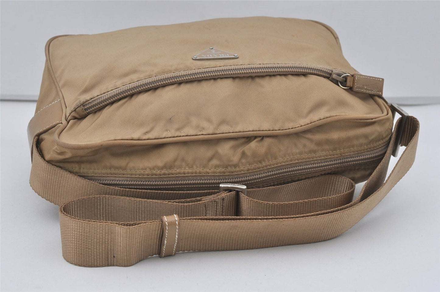 Original/Auth Prada - Tessuto Umhängetasche - Nylon / Leder - Beige