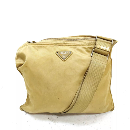 Original/Auth Prada - Tessuto Umhängetasche - Nylon - Beige