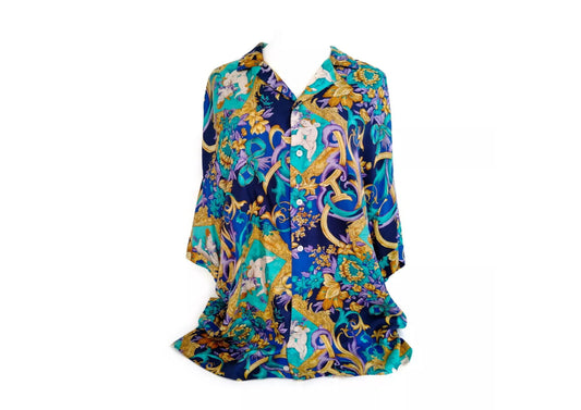 Original/Auth VERSACE V2 - Seidenhemd Vintage - Bunt floraler Musterung/Engel - Gr. IV/L