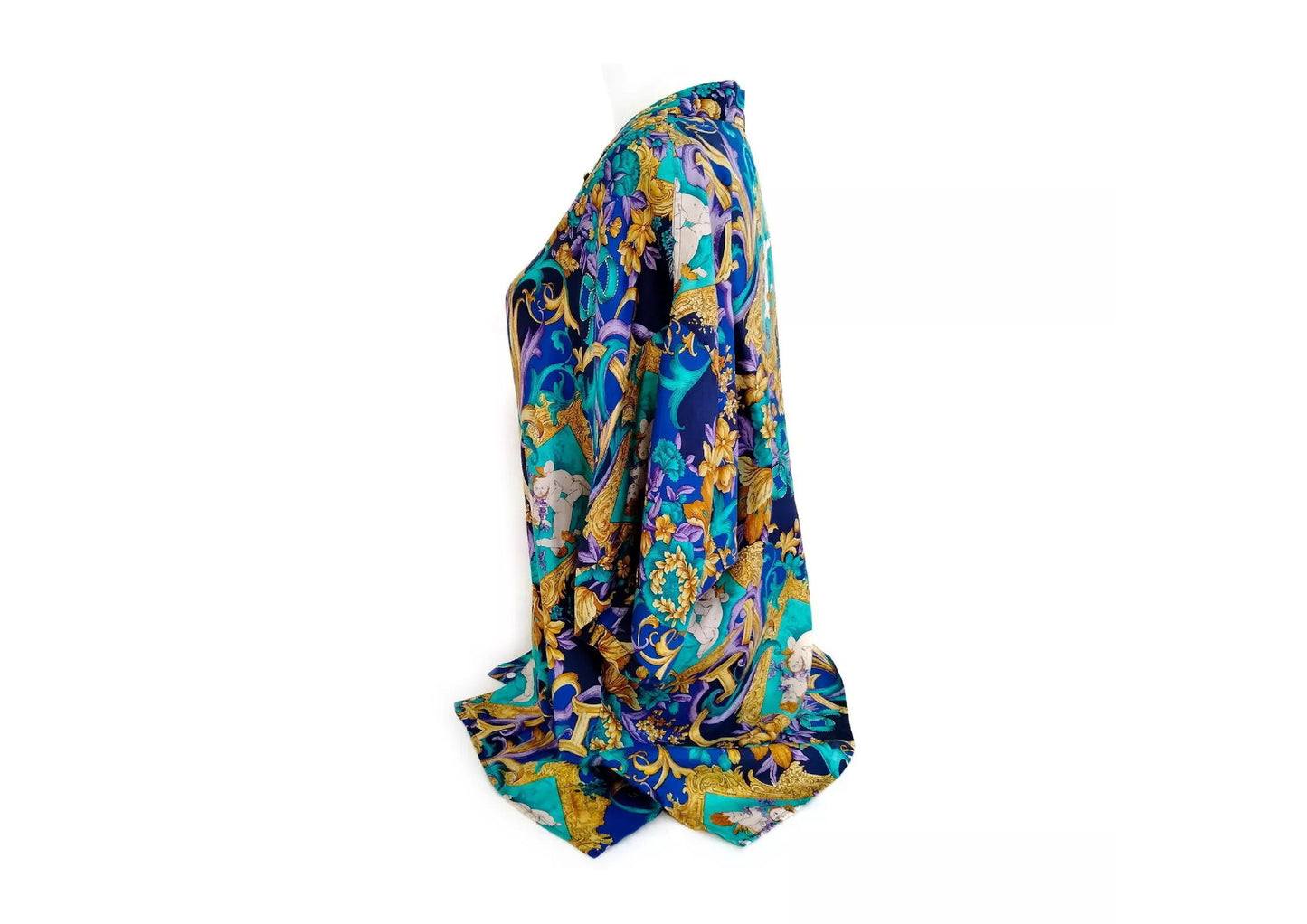 Original/Auth VERSACE V2 - Seidenhemd Vintage - Bunt floraler Musterung/Engel - Gr. IV/L