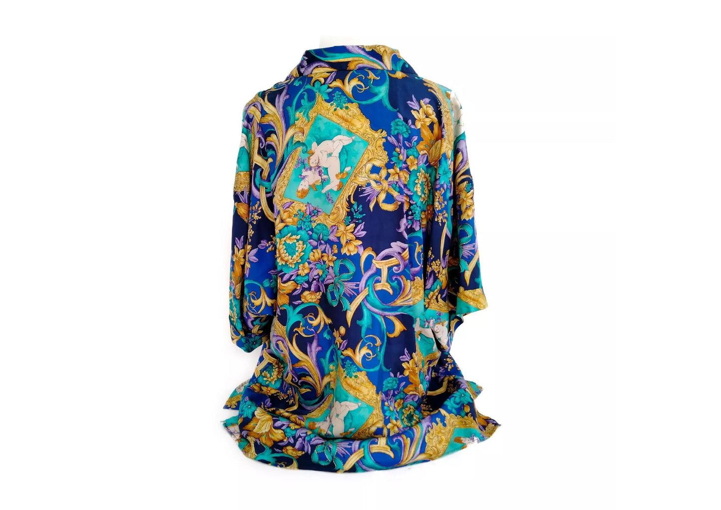 Original/Auth VERSACE V2 - Seidenhemd Vintage - Bunt floraler Musterung/Engel - Gr. IV/L
