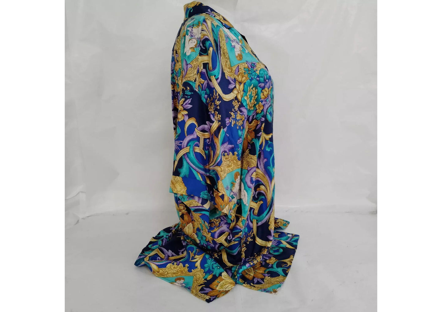 Original/Auth VERSACE V2 - Seidenhemd Vintage - Bunt floraler Musterung/Engel - Gr. IV/L
