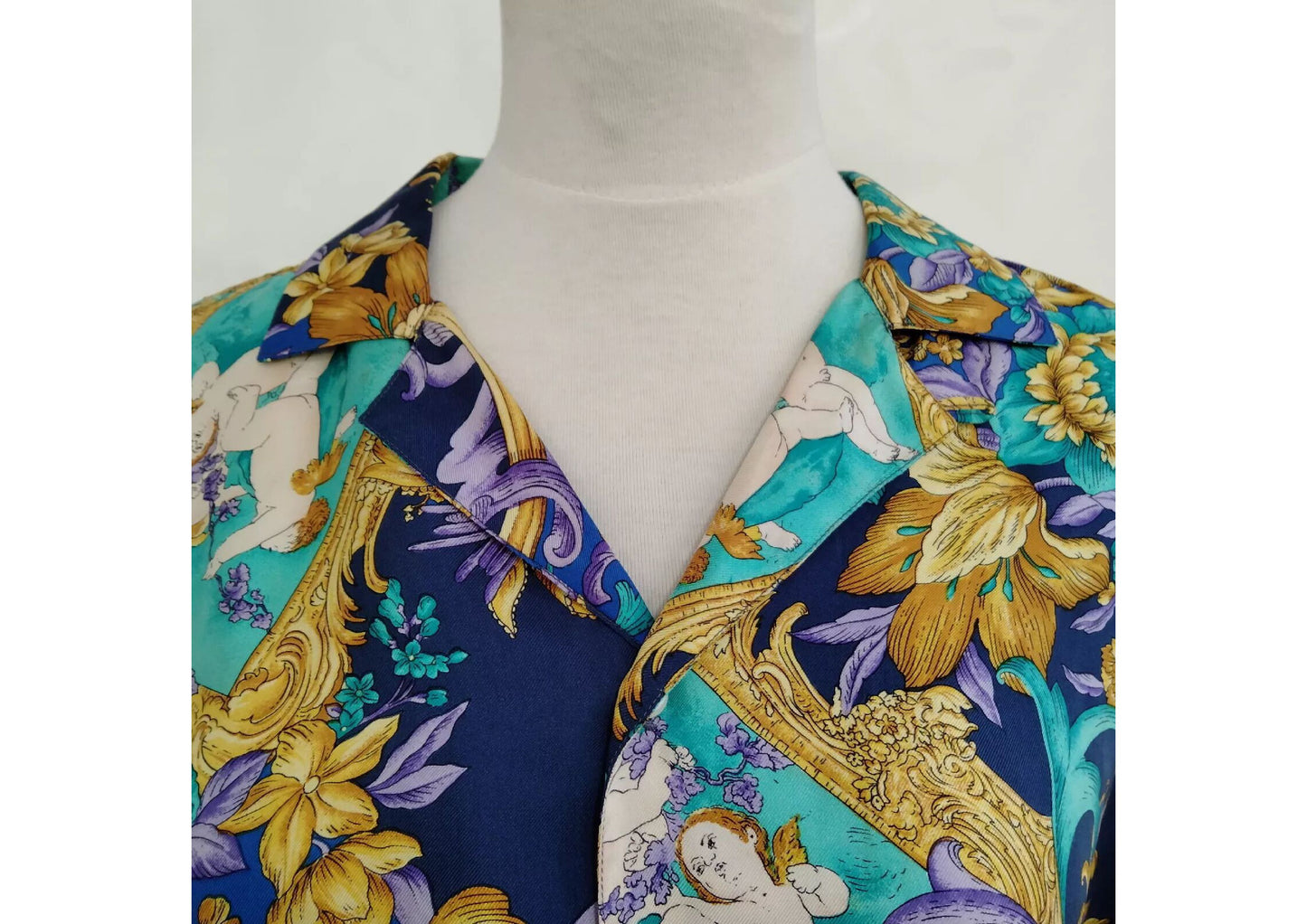 Original/Auth VERSACE V2 - Seidenhemd Vintage - Bunt floraler Musterung/Engel - Gr. IV/L