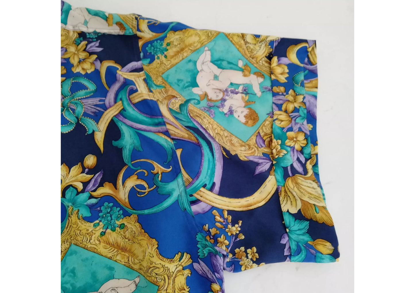 Original/Auth VERSACE V2 - Seidenhemd Vintage - Bunt floraler Musterung/Engel - Gr. IV/L