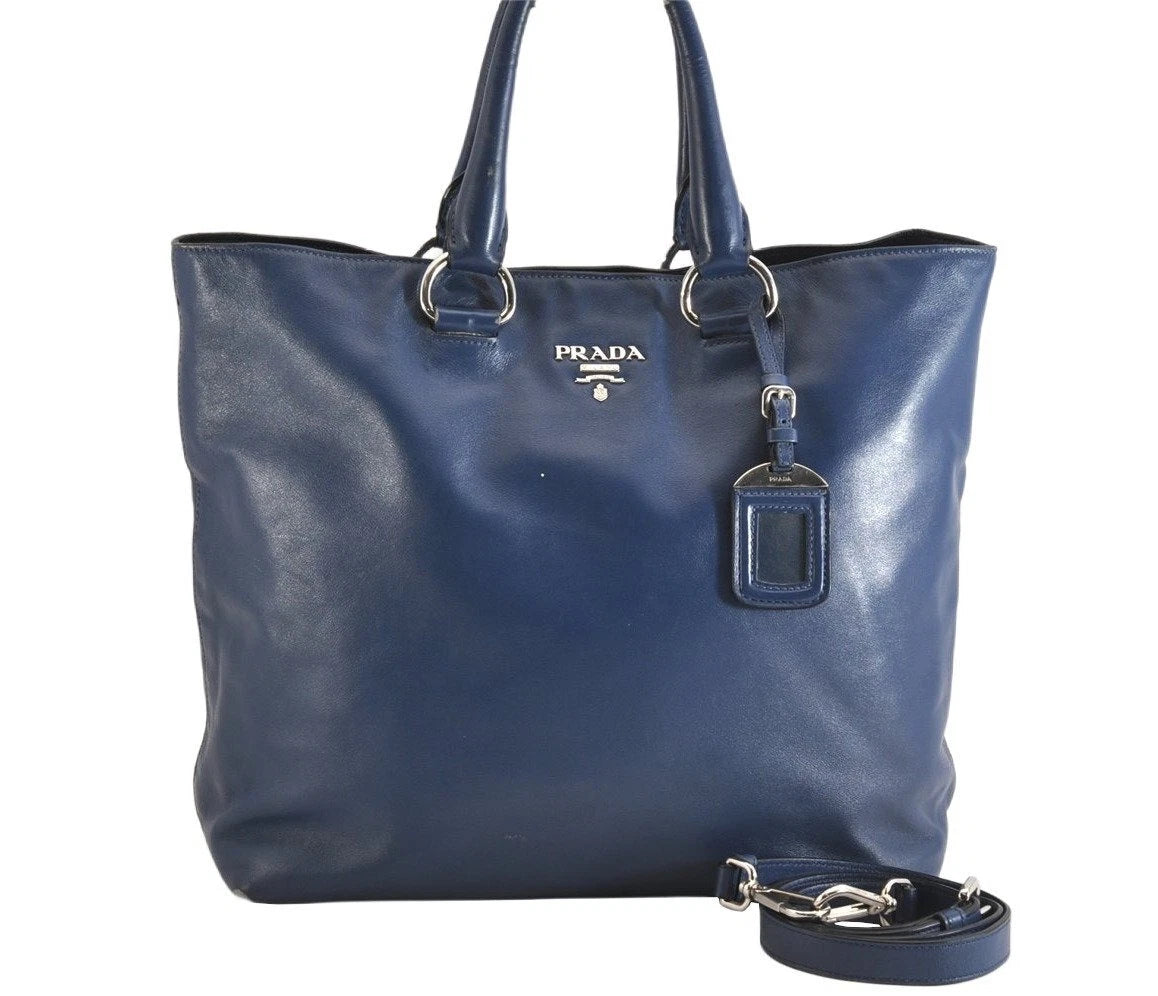 Original/Auth Prada - Schultertasche - Klassisch - Leder - Blau