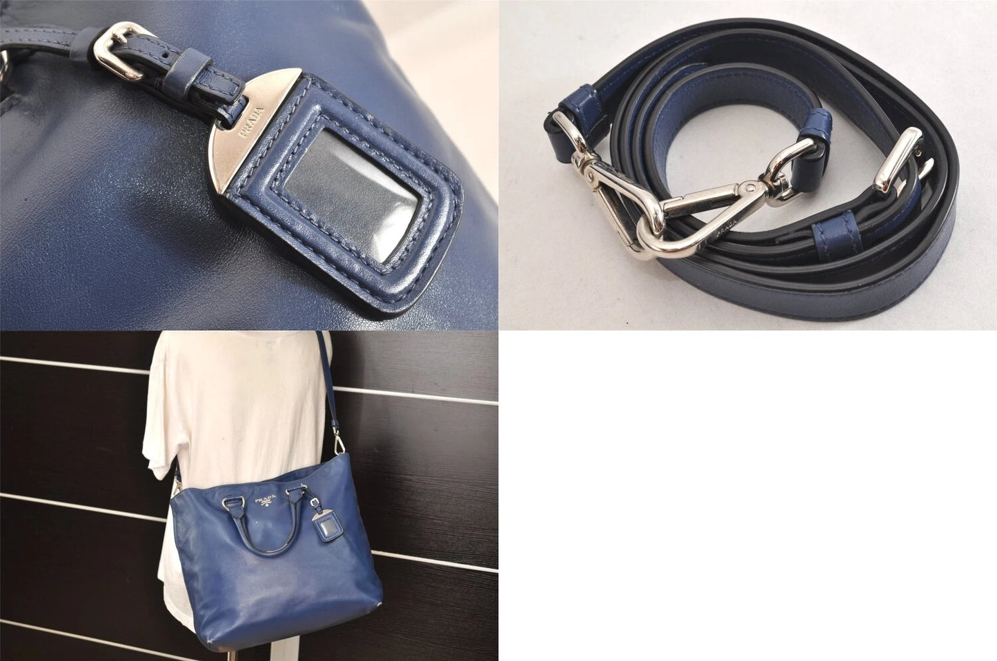 Original/Auth Prada - Schultertasche - Klassisch - Leder - Blau