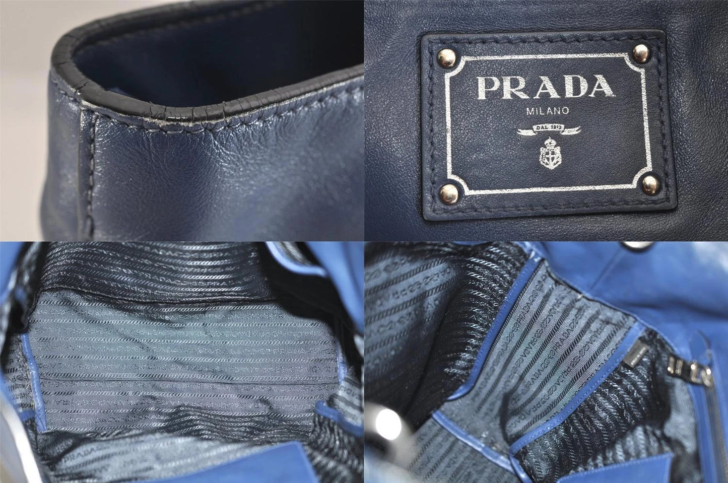 Original/Auth Prada - Schultertasche - Klassisch - Leder - Blau