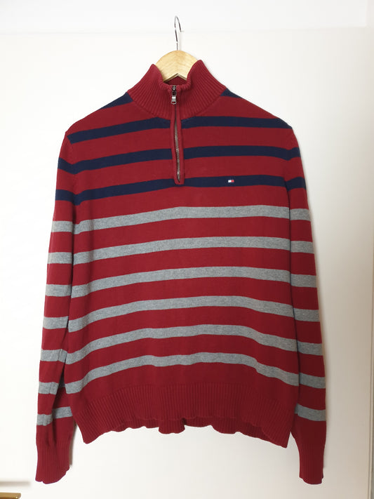 Tommy Hilfiger - Pullover - Streifen - Rot/Grau - Herren - M