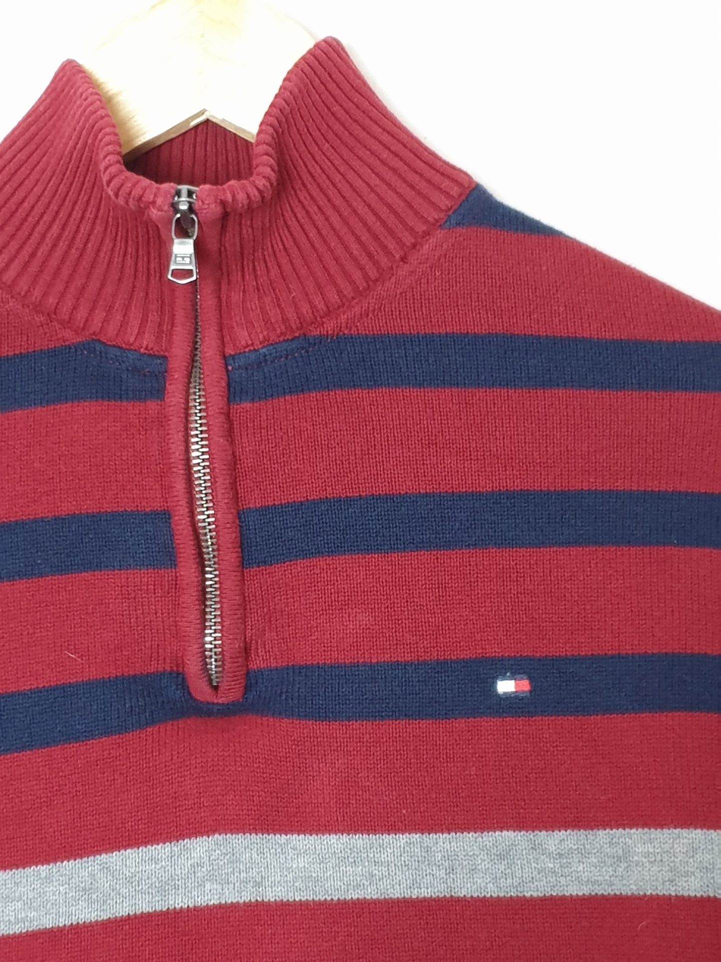 Tommy Hilfiger - Pullover - Streifen - Rot/Grau - Herren - M