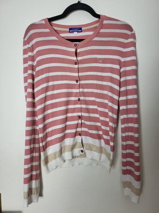 Vintage BURBERRY - Strickjacke - Streifen - Rosa - Damen - S/M (38)