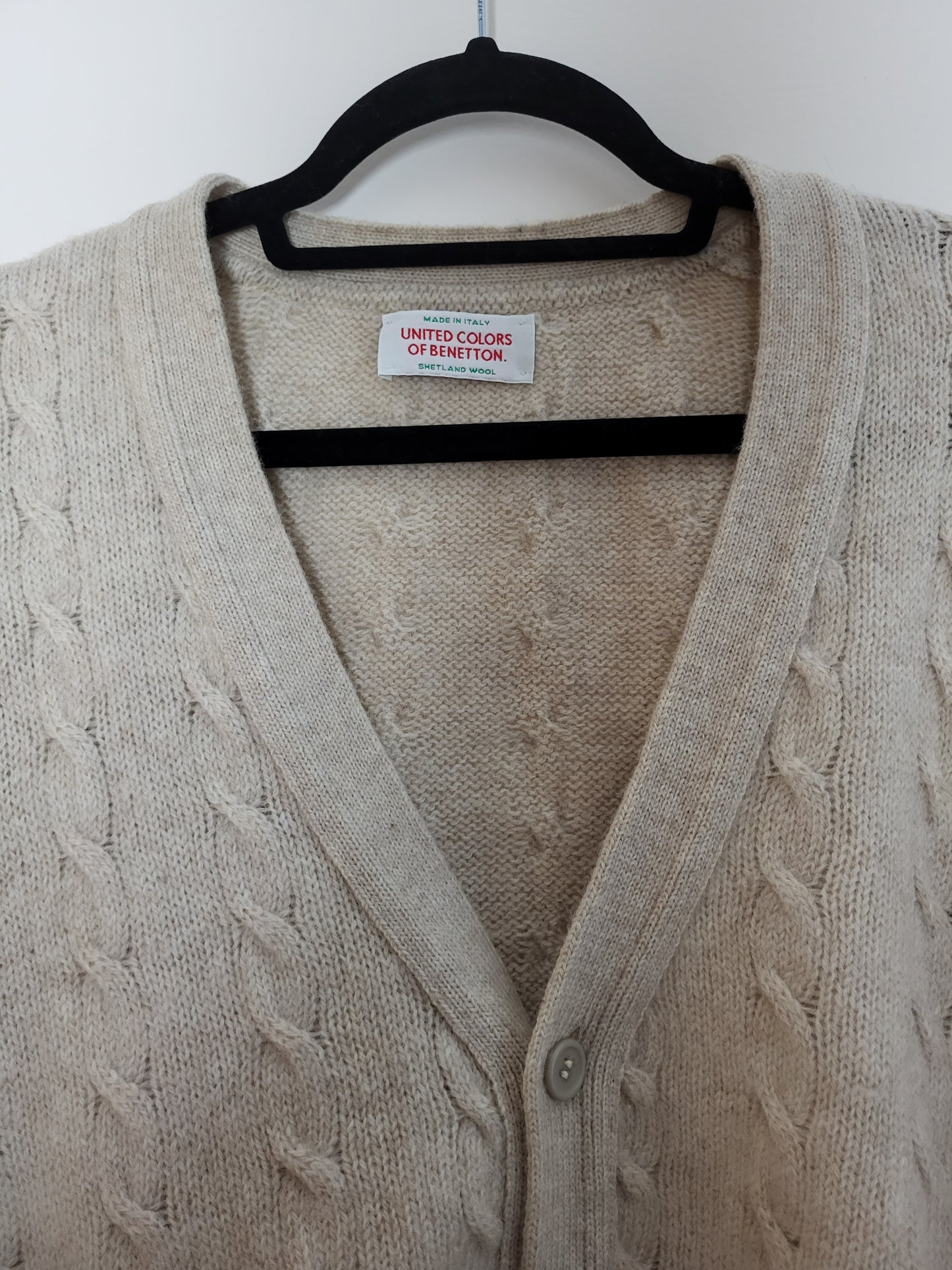 Vintage BENETTON - Pullover/Cardigan - Zopfmuster - Vintage Italy - Beige - Herren - XL