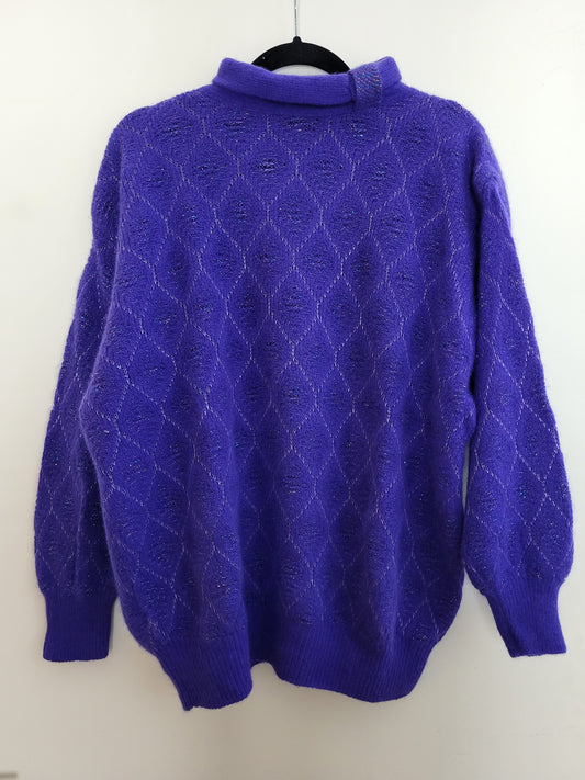 Vintage ANDRE MAURICE - Pullover - Muster - Vintage Wolle - Lila Glanz - Damen - L/XL