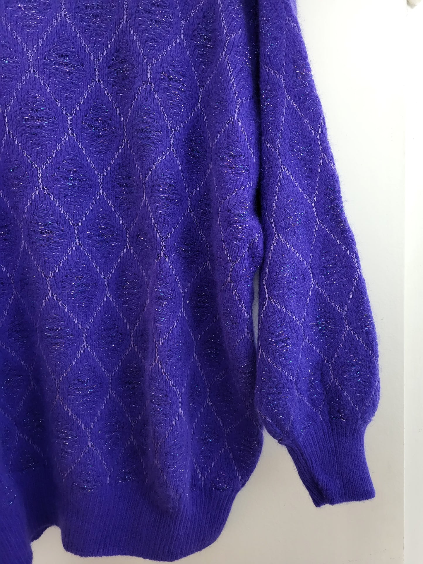 Vintage ANDRE MAURICE - Pullover - Muster - Vintage Wolle - Lila Glanz - Damen - L/XL