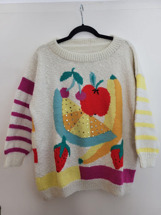 Vintage - Pullover - Muster/Steifen - Vintage Wolle - Weiß/Bunt - Damen - L/XL