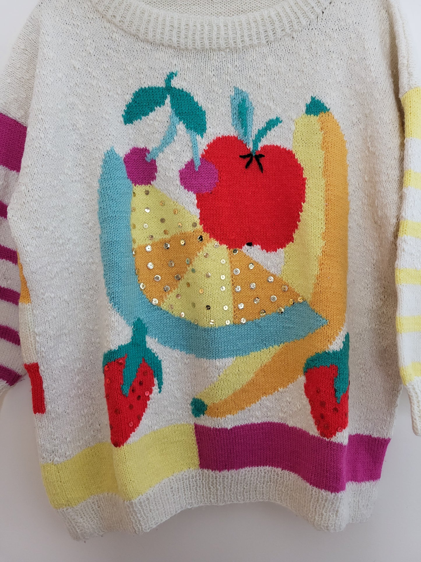 Vintage - Pullover - Muster/Steifen - Vintage Wolle - Weiß/Bunt - Damen - L/XL
