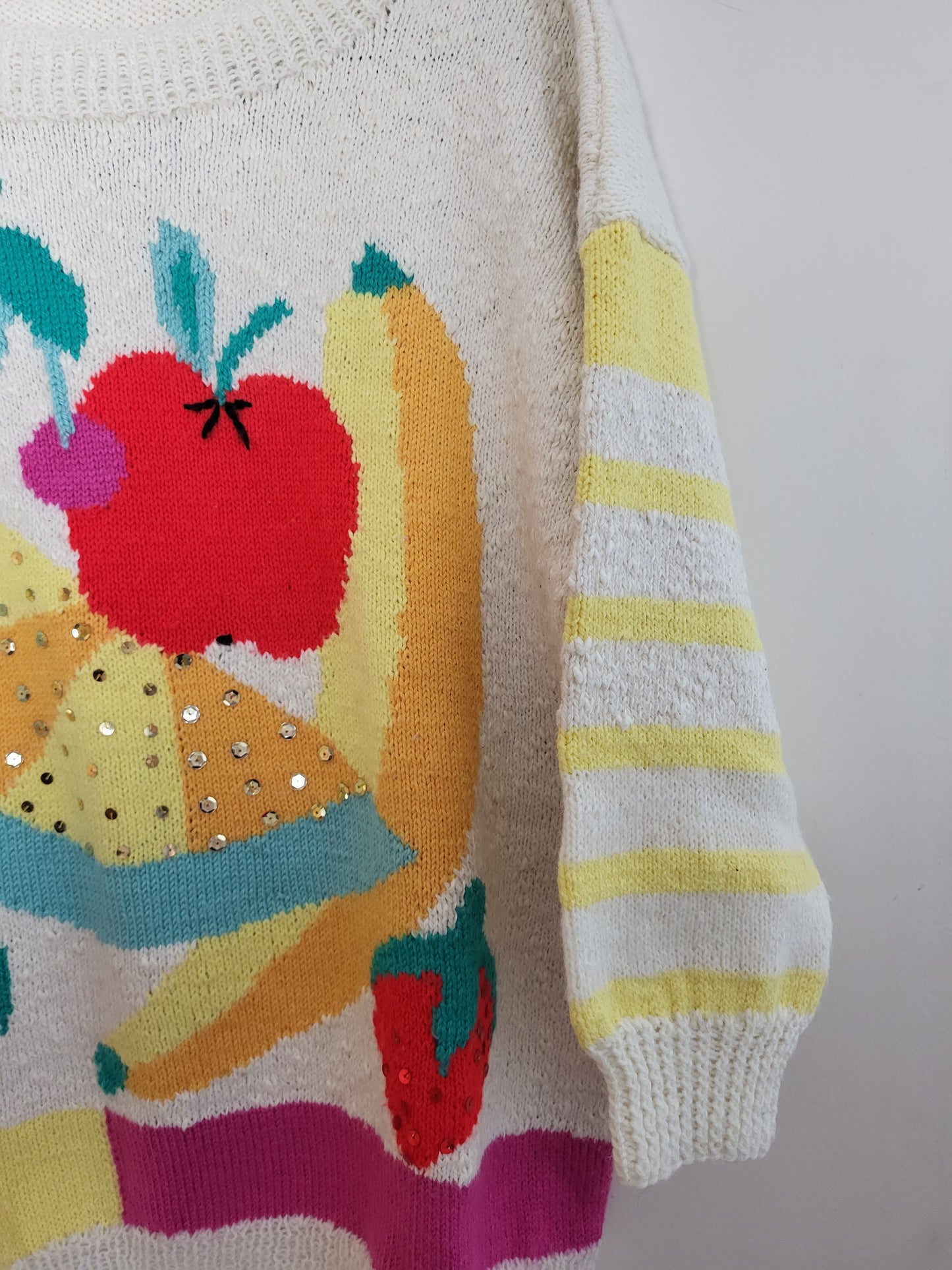 Vintage - Pullover - Muster/Steifen - Vintage Wolle - Weiß/Bunt - Damen - L/XL