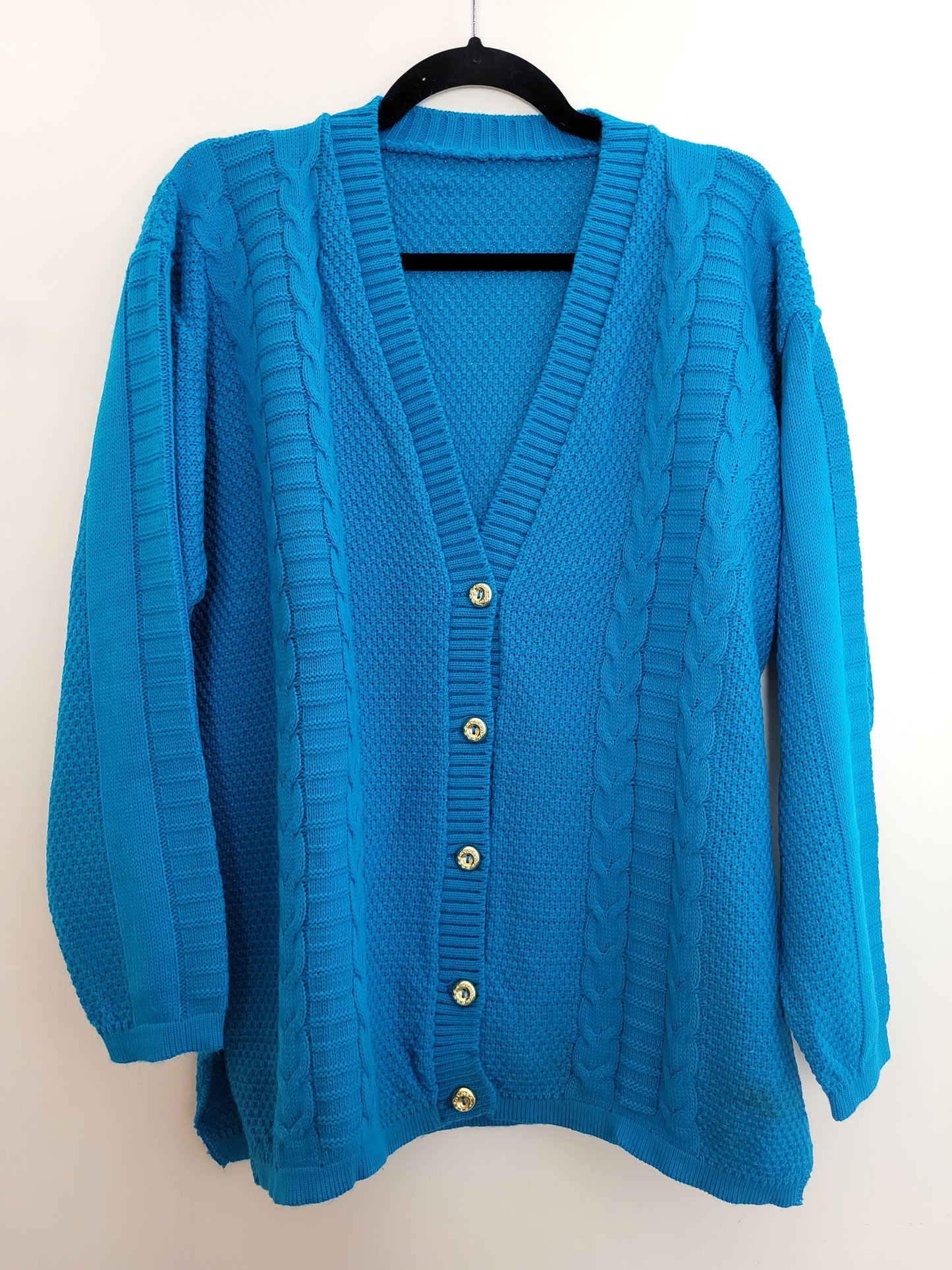 Vintage - Pullover/Cardigan - Zopfmuster - Vintage Wolle - Türkis - Damen - L/XL