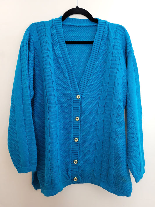 Vintage - Pullover/Cardigan - Zopfmuster - Vintage Wolle - Türkis - Damen - L/XL