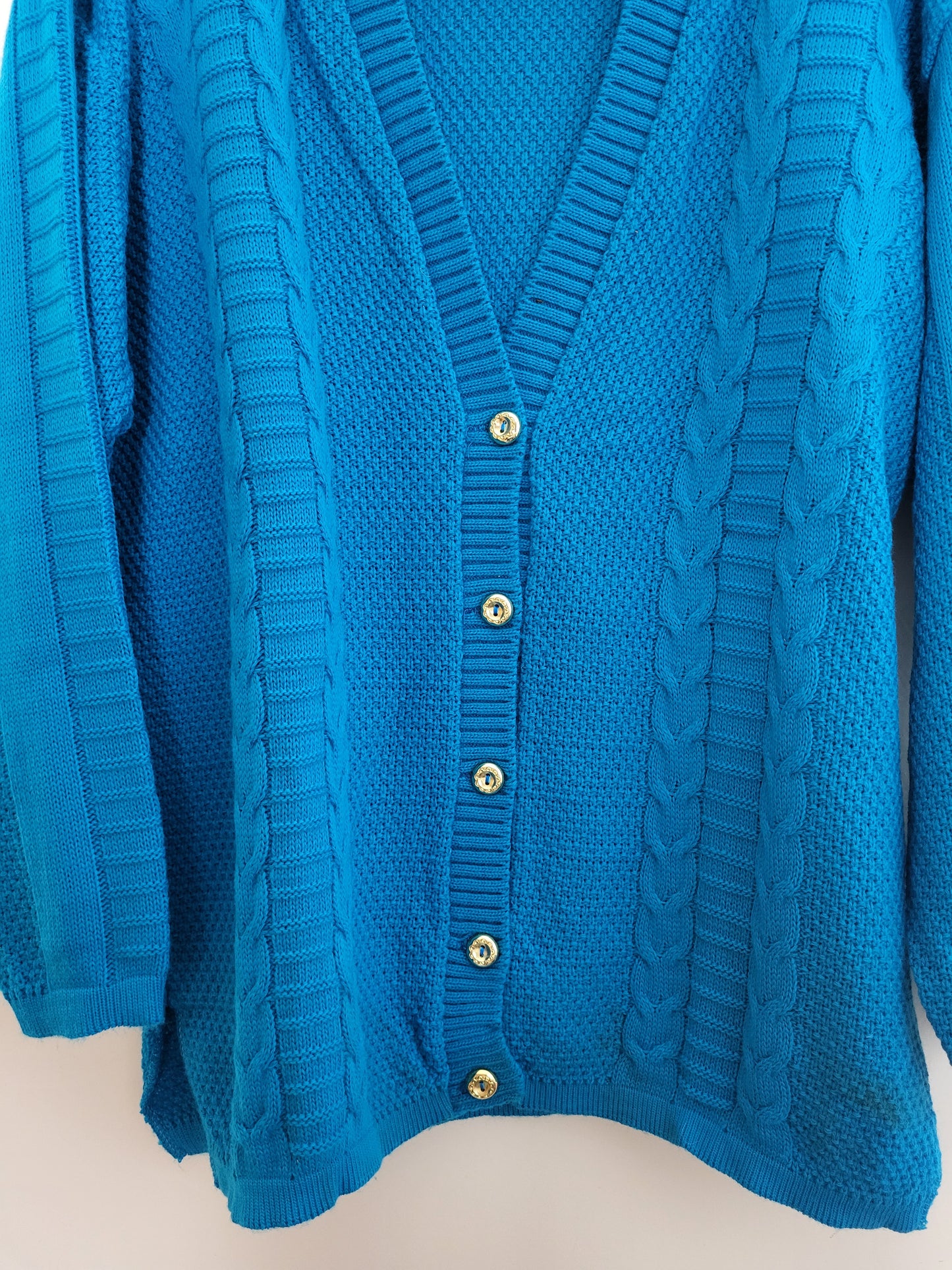 Vintage - Pullover/Cardigan - Zopfmuster - Vintage Wolle - Türkis - Damen - L/XL
