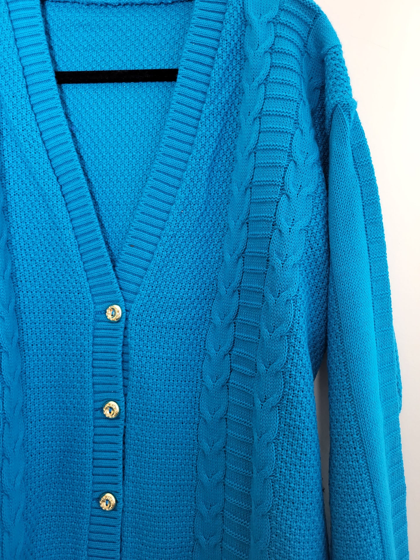 Vintage - Pullover/Cardigan - Zopfmuster - Vintage Wolle - Türkis - Damen - L/XL
