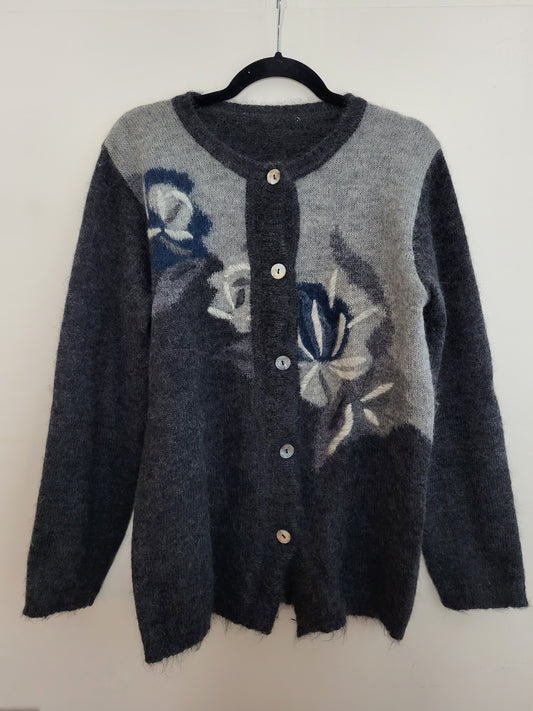 Vintage - Strickjacke/Pullover - Muster - Vintage Wolle - Grau - Damen - M/L