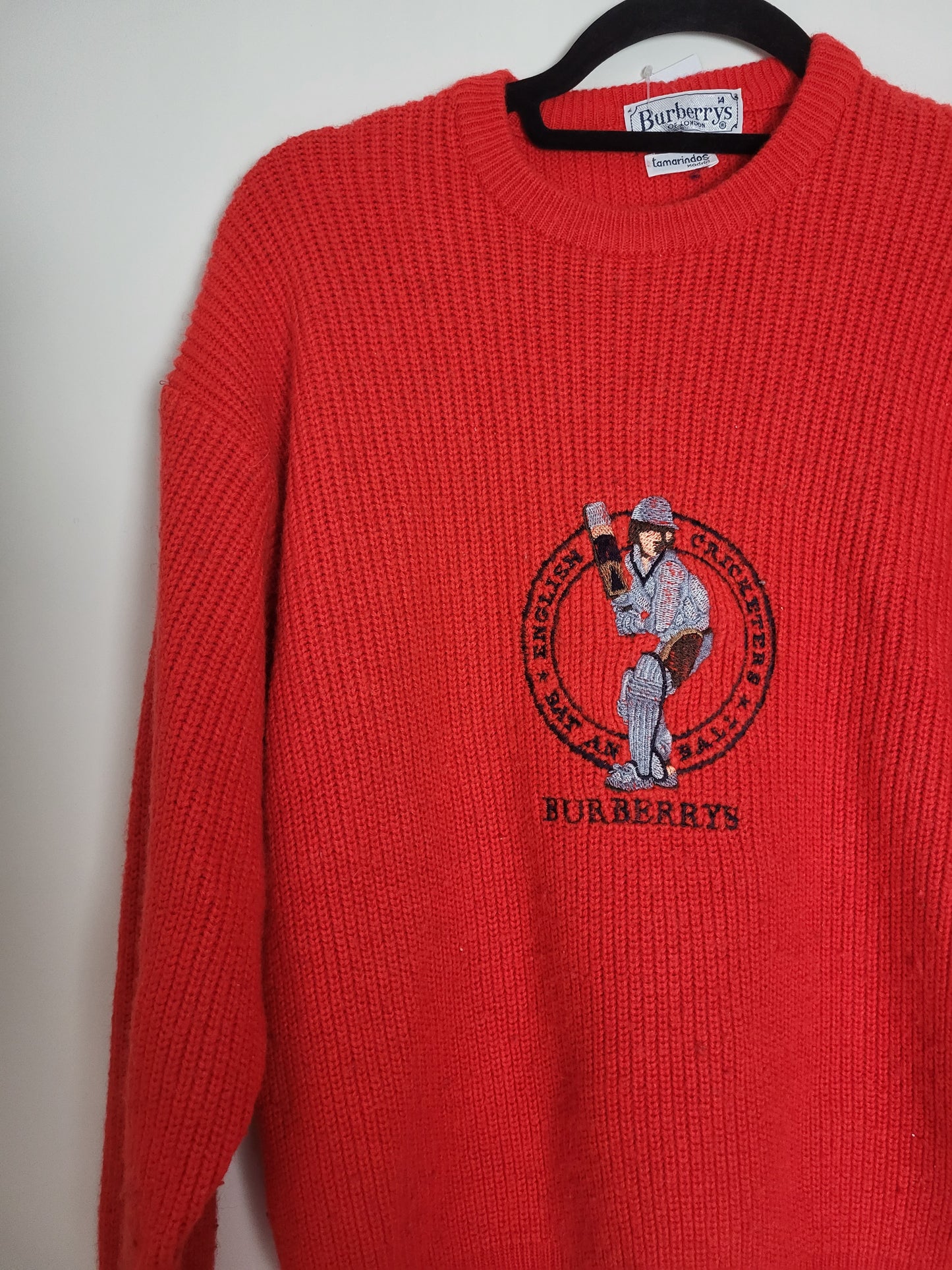 BURBERRY - Vintage Pullover - Muster Cricket - Rot - Herren - S
